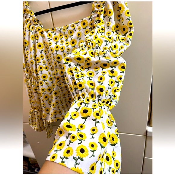 Whos That Girl Sunflower Tie Up Size L Balloon Sleeves Blouse Top NEW - Picture 6 of 8